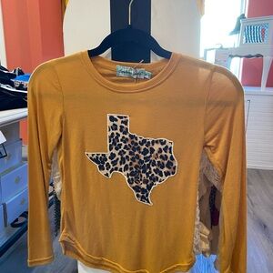 Southern Grace Girls Mustard Long Sleeve with Leopard Texas Patch